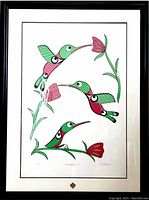 Full view of framed screen print against white wall