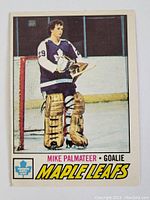 Front image of the Mike Palmateer rookie hockey card showing player in goalie gear with team and card details.