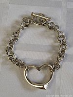 Full view of the sterling silver bracelet showing the interlocking chain links and toggle clasp