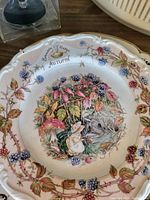 Front of the Royal Doulton 'Autumn' plate showing detailed illustration of woodland mouse amid autumn vegetation and berries.