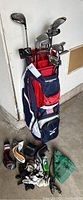Overall view of Sun Mountain bag loaded with mixed clubs