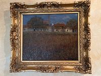 View of entire framed giclee print showing the artwork scene and ornate gold frame.