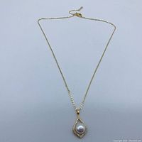 Full view of gold-tone chain and pendant laid flat