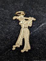 Front view of the 10K yellow gold golfer pendant showing detailed golfer figure swinging a golf club.