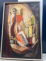 Full view of the framed painting showing composition, colors, and overall condition