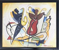 Front view of framed abstract painting showing full artwork and frame