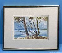 Framed watercolor painting showing the full artwork with mat and silver frame