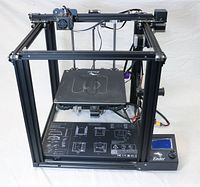 Front view of assembled Creality Ender 5 showing frame, print bed and control panel
