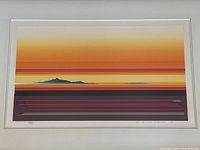 Full front view of framed lithograph showing artwork, mat and frame