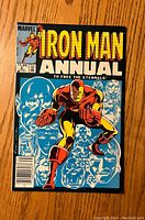 Front cover of Iron Man Annual #6 comic book showing Iron Man in red and gold armor with faces in blue behind him, title and publisher logos visible, condition lightly used.
