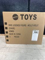 Front view of sealed cardboard box with Mattel logo and product description listing 5 WWE Legends Molly Holly Chase figures.