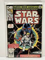 Front cover of the Marvel Star Wars #1 comic book showing main characters and branding details.