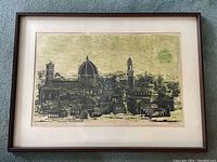 Framed block print of Florence cityscape showing the overall artwork and wooden frame.