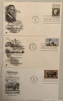 Front view of the lot showing three First Day Covers honoring Edgar Lee Masters, Maine Statehood, and Wildlife Conservation with matching stamps and postmarks.