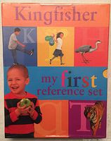 Front cover of Kingfisher My First Reference Set with colorful design showing children and a tiger.