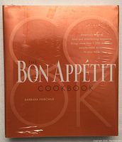 Front cover of The Bon Appetit Cookbook by Barbara Fairchild sealed in original plastic wrapping, showing title and author.