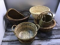 Overview of six baskets showing variety in size and shape, including round, oval, and rectangular styles.
