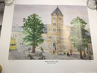 Print showing Dundas Post Office c.1930 with street, cars, people, signed by Ivor Lynch, numbered 502/700