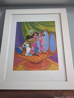 Framed print of Jasmine and tiger with white frame and mat, showing full artwork with background props.