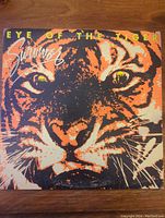 Front cover of Survivor Eye of the Tiger vinyl record showing tiger face graphic and title.