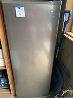 Front view of freezer with door closed showing stainless steel finish and Danby logo