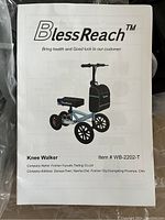 Cover page of Bless Reach Knee Walker manual showing product image, brand, item number WB-2202-T