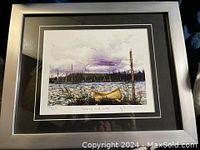 Photo of the framed decorative print picture showing the full front view with details of the nature scene, frame and matting.