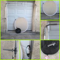 Full view of the 5x5 scrim frame standing against a garage door with the 22 inch circular diffusion disk and black carrying bag inside the frame.