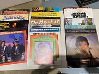 First view of vinyl record assortment showing jazz and pop titles