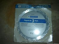 Photo of sealed Mastercraft brand 7.25 inch circular saw blades 3 pack in original packaging.