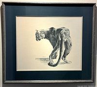 Framed cougar sketch centered in frame against wall