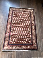 Full view of Persian area rug laid on wood floor