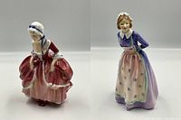 Two porcelain Royal Doulton figurines displayed side by side on a neutral background to show scale and detail.