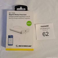 Box of Scosche GO BAT MS 5K magnetic wireless power bank, showing branding, product image, and Magsafe compatibility.