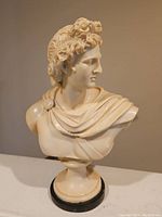 Front and side view of the Apollo bust showing detailed hair and drapery folds with smooth surface.