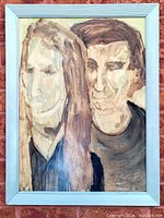 Framed painting of two abstracted figures, muted tones, signed by Alexander Gigeroff.