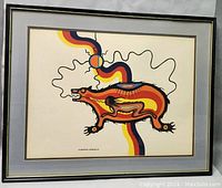 Framed silkscreen print showing entire artwork with black frame and blue-gray mat.