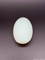 Front view of large opalescent glass egg on black background.