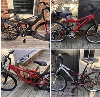 Collage showing all four bikes side by side on deck