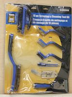 Front of package showing all 15 pieces in the Power Fist scraping and cleaning tool kit.