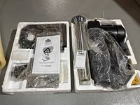 Jobmate drill press parts packaged in original white styrofoam with plastic coverings.