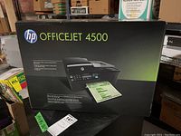 Front view of sealed HP OfficeJet 4500 retail box showing printer image and branding