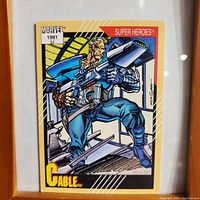 Front side of 1991 Marvel Super Heroes Cable trading card showing full character illustration with Marvel and Super Heroes branding.