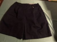 Front view of dark blue Tilley ladies shorts size 14.