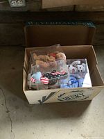 Cardboard box containing multiple clear plastic display cases with TY Beanie Babies inside