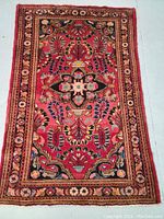 Full view of rug showing overall floral and medallion design