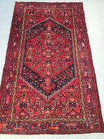 Full view of rug laid flat showing overall pattern and colors