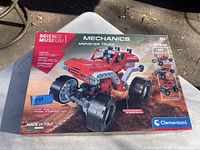 Closed Clementoni Mechanics Monster Truck Science Museum model kit box showing build 10 models and product details.