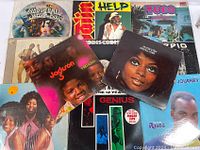 Full lot of assorted vinyl records with various album covers showing Jackson 5, Diana Ross, Stevie Wonder, Scorpio, and more.