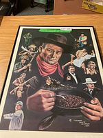 Framed art print featuring a cowboy theme and signed by Thomas Scott Morris, 1979